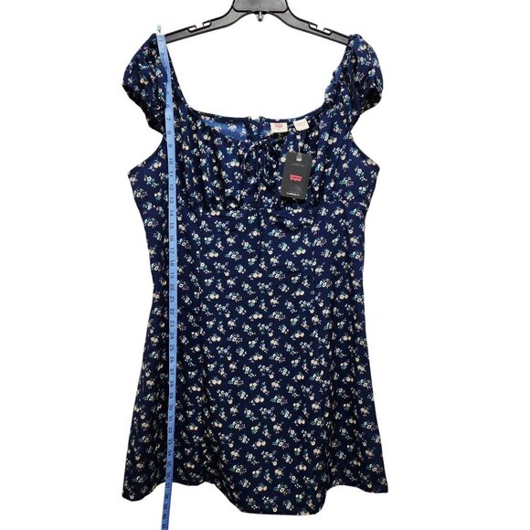 Levis Womens Blue Floral A-Line Dress With Puff Sleeves & Tie Detail Size XXL - Picture 8 of 11